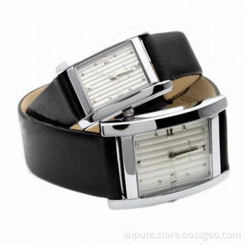 Nice Square Case/Charm Lover's Leather Band Pair Watches with CE and RoHS Marks